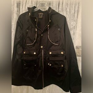 Vintage black satiny military-style jacket, size large